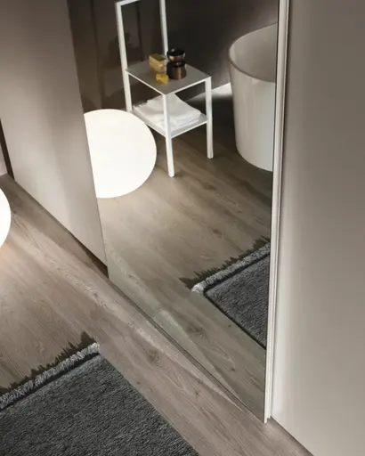 Schiebetuerenschrank Loretto - B ca. 304 cm, Lack, Hellgrau, Spiegel