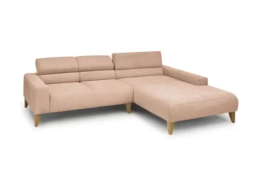 Ecksofa CHENOA - 2-Sitzer mit Longchair rechts, Kopfteil verstellbar, Stoff, Pfirsich