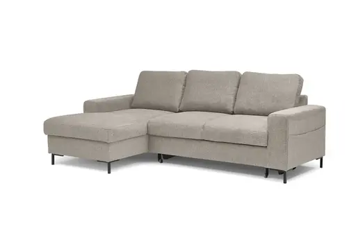 Ecksofa - Longchair links mit 2-Sitzer, Stoff, Steingrau