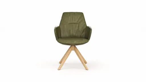 Armlehnstuhl Pegara - Leder, Moos, Beine, Eiche massiv