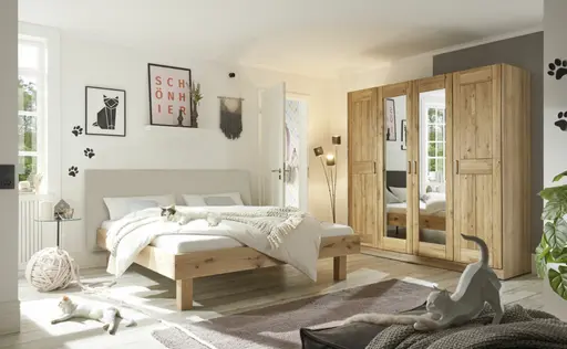 Drehtürenschrank- B ca. 202 cm, Eiche, Massiv, Geölt