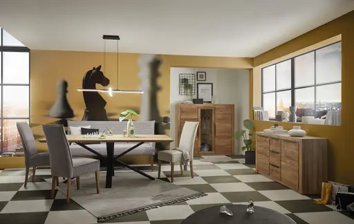 Esstisch - LB ca. 200x100 cm, Eiche massiv geölt, Schweizer Kante, Schwarz