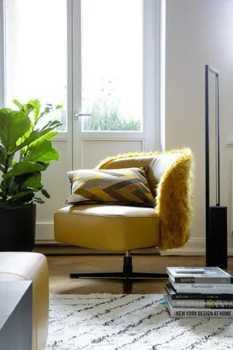 Sessel Cuneo - drehbar, Leder Kurkuma, Stoff, Gold