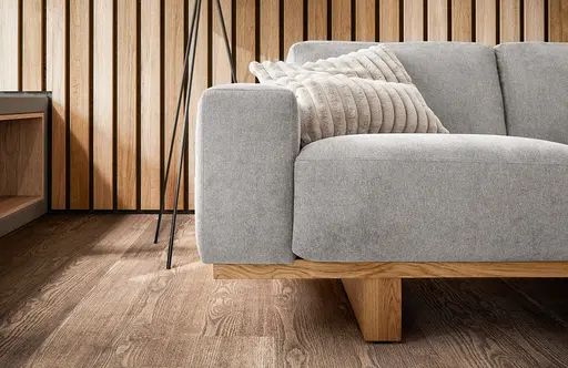 Ecksofa Anaheim - 2-Sitzer mit Longchair rechts, Stoff, Hellgrau