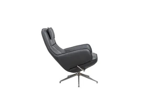Drehsessel mit Hocker Set - Relaxfunktion, Leder, Schwarz