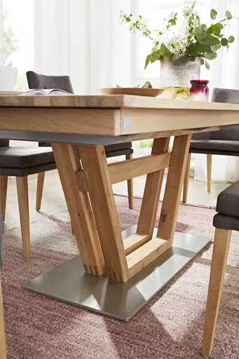 Esstisch Faro Plus - LB ca. 180x90 cm, Tisch verlängerbar (Klappeinlage einseitig), Wildeiche massiv, Bianco