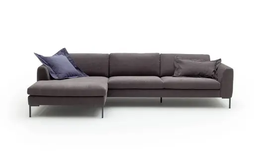 Ecksofa Lenni Full - Longchair links mit 3-Sitzer, Velour, Mocca, bündige Kissen