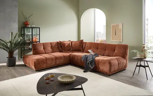 Ecksofa - Ecke links mit 3-Sitzer, Stoff, Rost