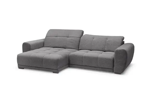 Ecksofa - Longchair links mit 2-Sitzer, Kopfteil verstellbar, Sitztiefe verstellbar motorisch, Stoff, Anthrazit