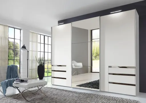 Schwebetürenschrank- B ca. 300 cm, Weiß, Spiegel