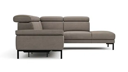 Ecksofa Hudson - 2,5-Sitzer mit Ecke rechts, inkl. Kopfteil/Armlehne verstellbar und Sitzvorzug/Relaxfunktion (motorisch), Stoff, Khaki