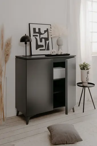 Kommode - B ca. 88 cm, Schiefer Nachbildung, Anthrazit 