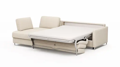 Ecksofa Nuoro - Longchair links mit 2-Sitzer inkl. Schlaffunktion und Bettkasten, Stoff, Beige