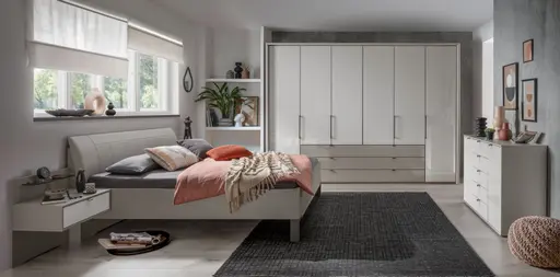 Nachttisch Marbella - Melamin Grau, Glas Weiß