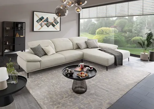 Ecksofa - 3-Sitzer mit Longchair rechts, Leder, Grau