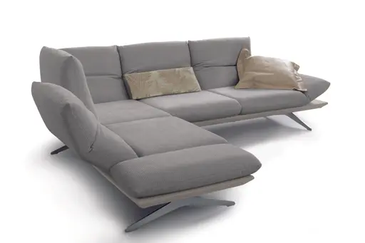 Ecksofa - Ecke links mit 2,5-Sitzer, Kopfteil/Armlehne verstellbar, Stoff, Hellgrau