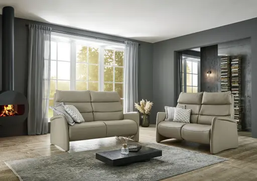 Sofa - 2,5-Sitzer groß, Kopfteil verstellbar, Leder, Perlmutt