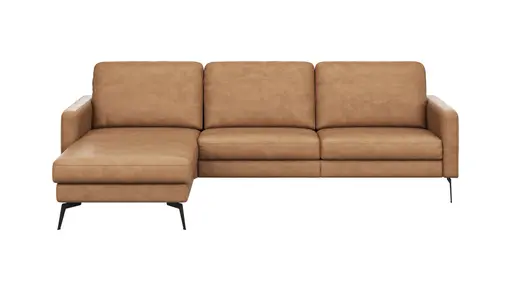 Ecksofa Enna - Longchair Links mit 3-Sitzer, Armlehne A, Leder, Cognac