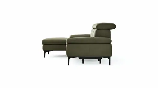 Ecksofa Felipa - Longchair links mit 2,5-Sitzer inkl. Armlehne verstellbar und Rückenlehne/Sitztiefe verstellbar (motorisch), Leder, Olive