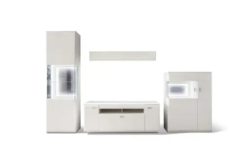 Wohnwand - mit Beleuchtung, Weiß 