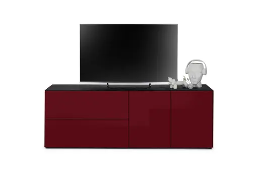 Lowboard - B ca. 181 cm, Bordeauxrot, Keramikoptik