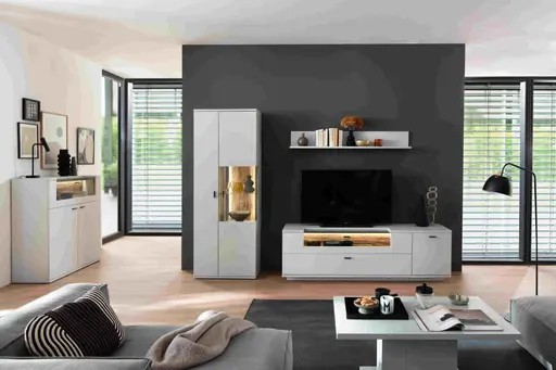 Wohnwand - inkl. Beleuchtung, Lack, weiß