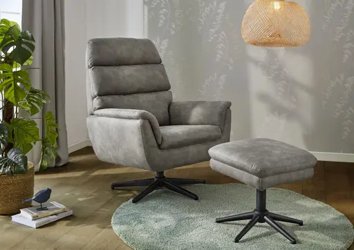 Relaxsessel mit Hocker - drehbar, Microfaser, Braun