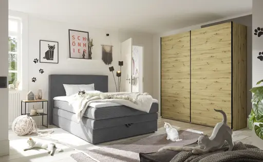 Boxspringbett JANETT- Liegefläche ca. 140x200 cm, Stoff, Grau