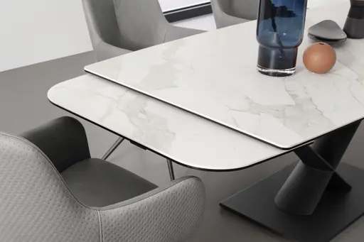 Esstisch Savona - LB ca. 200x100 cm, ausziehbar, Keramik, Weiß, Bootsform