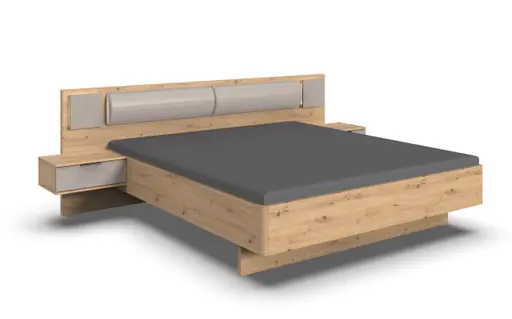 Bettanlage WANJA- Liegefläche ca. 180x200 cm, Eiche Dekor, Saharagrau