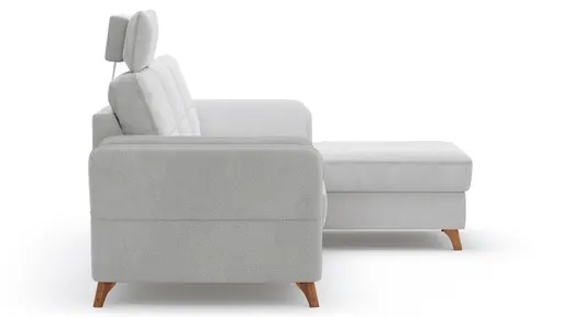 Ecksofa Vayra - 2,5-Sitzer mit Longchair rechts, inkl. Relaxfunktion (motorisch) und Kopfstütze verstellbar (manuell), Stoff, Offwhite