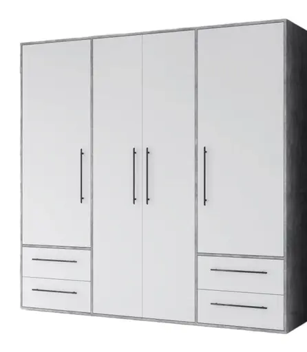 Drehtürenschrank FATHIE- B ca. 206 cm, Betonoptik, Weiß