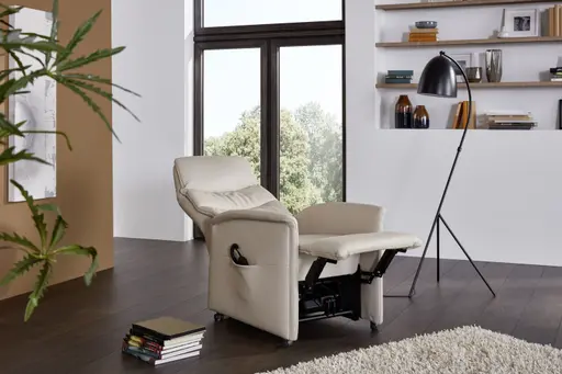 Fernsehsessel EM Köln - Relaxfunktion (1-motorisch), mit zusätzlicher Aufstehhilfe motorisch, Leder, Beige