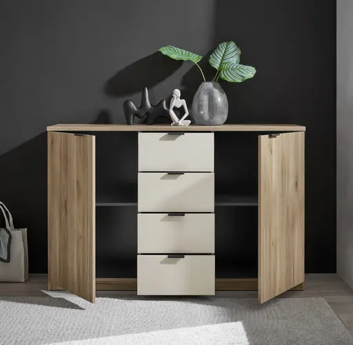 Kommode - Dekor Holz, Absetzungen Beige