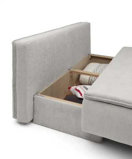 Sofa JANIN - 2-Sitzer, Schlaffunktion mit Bettkasten, Stoff, Grau