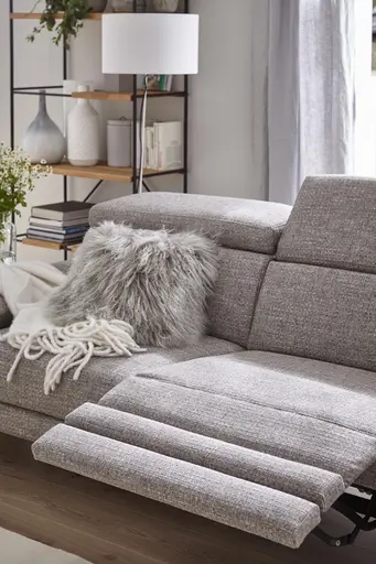 Sofa Hudson - 3-Sitzer inkl. Relaxfunktion (motorisch) und Kopfteil/Armlehnen verstellbar, Stoff, Hellgrau