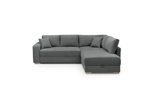 Ecksofa Jyte - 2-Sitzer mit Ecke rechts, Schlaffunktion mit Bettkasten, Stoff, Dunkelgrau