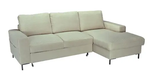 Ecksofa - 2-Sitzer, Ecke rechts inkl. Schlaffunktion und Bettkasten, Stoff, Creme