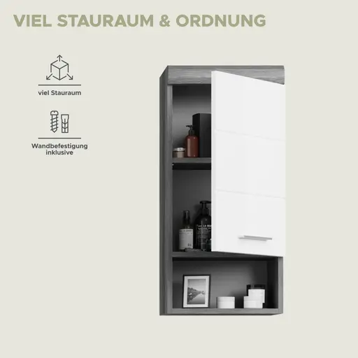 Hängeschrank - B ca. 37 cm, Rauchsilber, Weiß Hochglanz