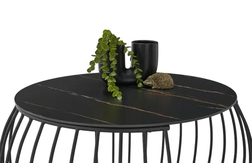 Couchtisch - Ø/H ca. 60x46 cm, Stein dunkel, Schwarz