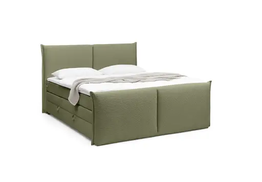 Boxspringbett SANDRIN L - Liegefläche ca. 200x200 cm, Stoff, Olivgrün, inkl. Stauraum und Fußteil