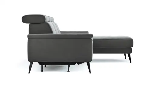 Ecksofa Anna - 2,5-Sitzer mit Longchair rechts inkl. Relaxfunktion (motorisch), Kopfteil verstellbar, Stoff, Stahl