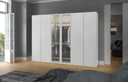 Drehtürenschrank JOIN IT- B ca. 303 cm, Weiss, Glas
