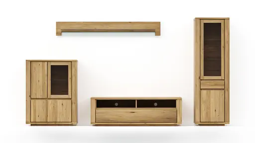 Wohnwand Bakersfield - sichtbare Rückwand und Schubladen geschroppt, Asteiche massiv, geölt