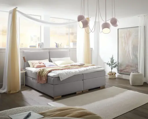 Boxspringbett SANDRIN A- Liegefläche ca. 200x200 cm, Stoff, Hellgrau, inkl. Stauraum