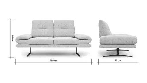 Sofa Lucero 2.0 - 2-Sitzer klein inkl. Drehsitz, Rollout-Armlehne und Sitztiefe verstellbar, Stoff, Offwhite