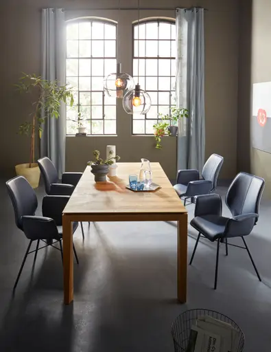 Armlehnstuhl Penthouse - Leder, Dunkelblau, Gestell, Anthrazit, Drehbar