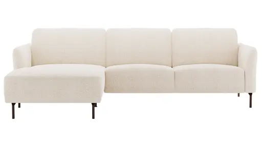 Ecksofa Leona - Longchair mit 3-Sitzer rechts, Stoff, Creme
