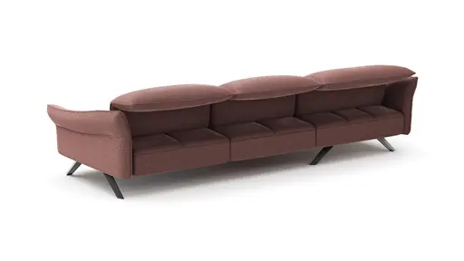 Ecksofa Bormio - Longchair links mit 3-Sitzer, Kopfteilverstellung, Stoff, Pfirsich