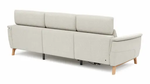 Ecksofa Nevin - 2-Sitzer mit Longchair rechts, inkl. Relaxfunktion (motorisch) und Kopfpolsterverstellung, Stoff, Weiß